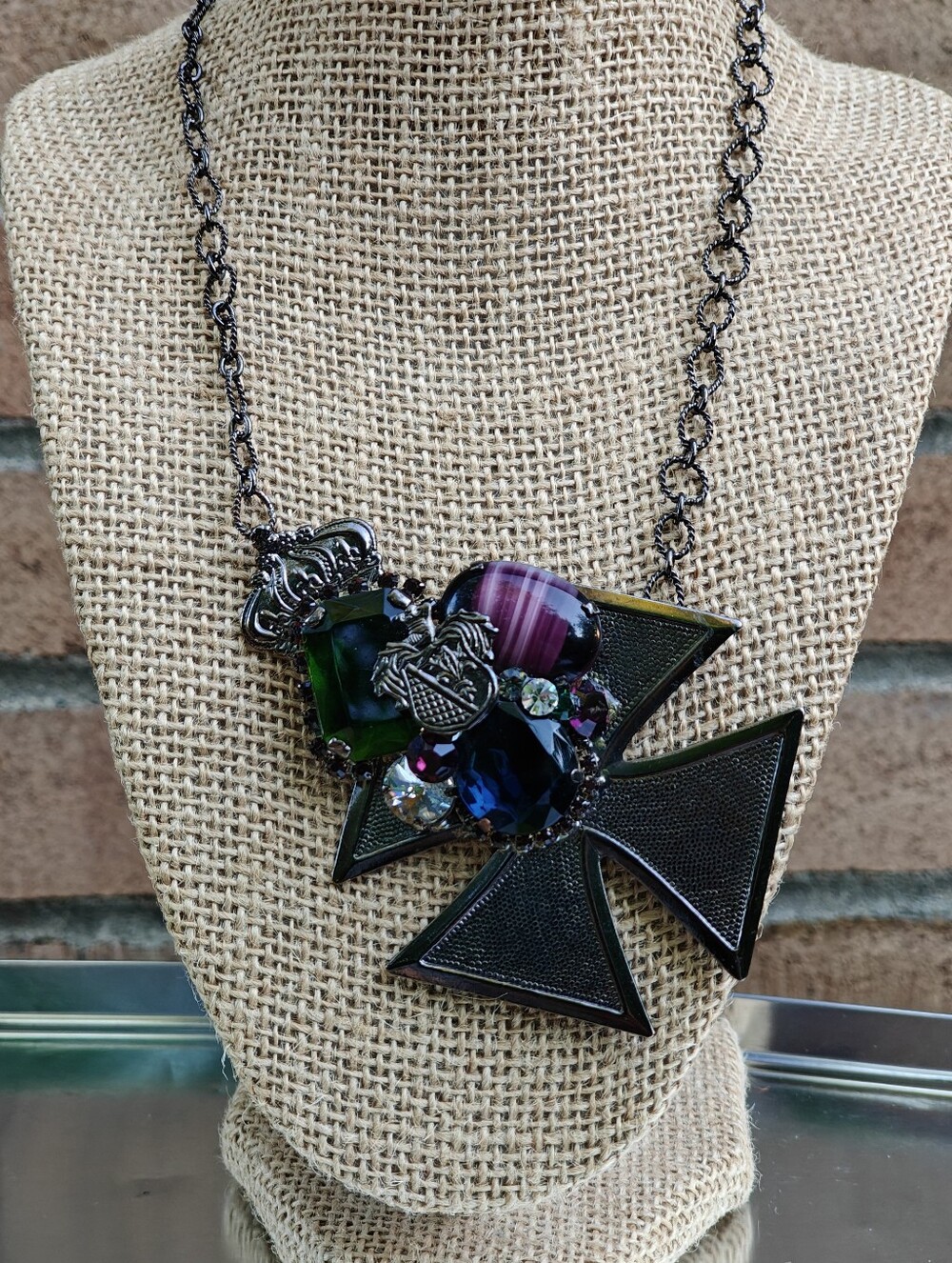 Rare Signed Furla Maltese Cross Necklace Statement Made In Italy
